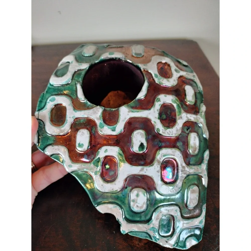 Signed Abstract Studio Art Pottery Sculptural Vessel Organic Glaze Vase 7.5